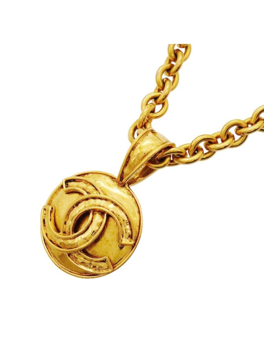 Chanel Necklace Vintage CC Logo Round Circle Gold Plated